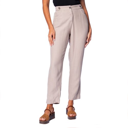 Calça Feminina Biamar Reta Cós Elástico Liocel/Linho Bege