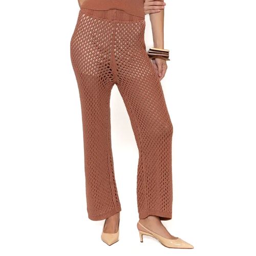 Calça Feminina Biamar Reta Trançada Algodão Marrom