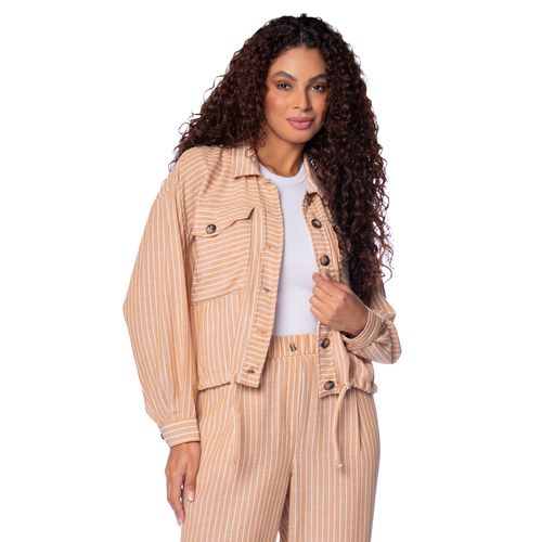 Jaqueta Feminina Biamar Listrada Botões Bege Mescla