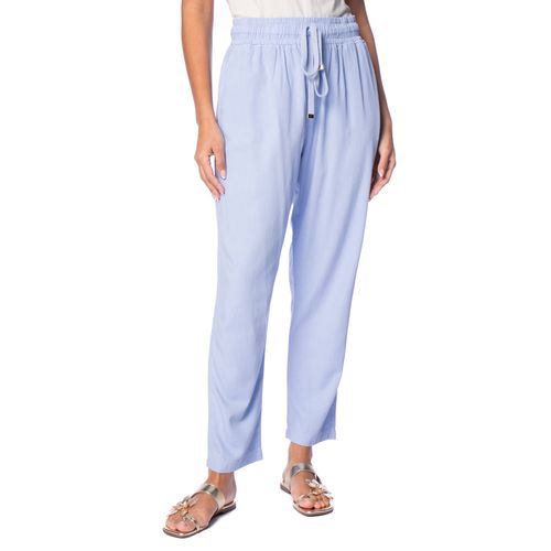 Calça Feminina Biamar Reta Cós Elástico Cordão Azul