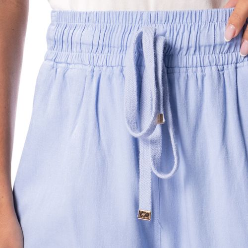 Calça Feminina Biamar Reta Cós Elástico Cordão Azul