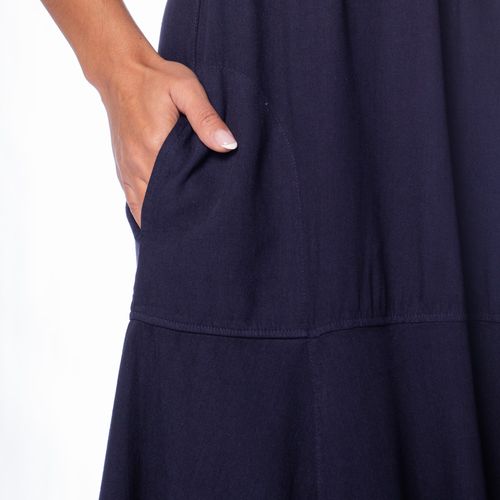 Vestido Feminino Biamar Midi Evasê Tricô Sarja Marinho