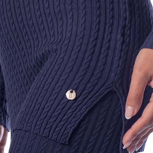 Blusa Feminina Biamar Algodão Alongada Tranças Marinho