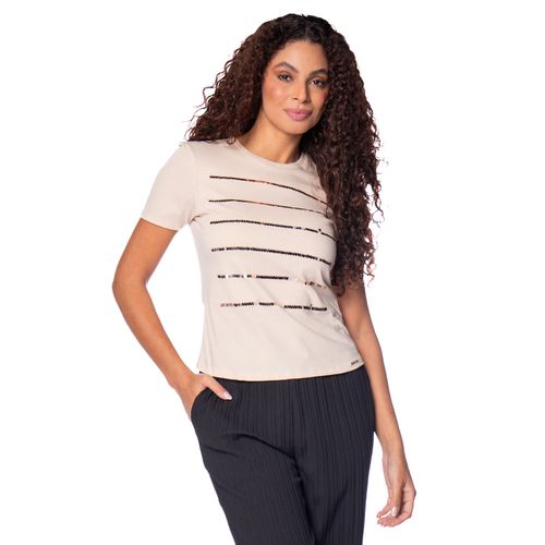 Blusa Feminina Cativa com Lantejoulas Bege