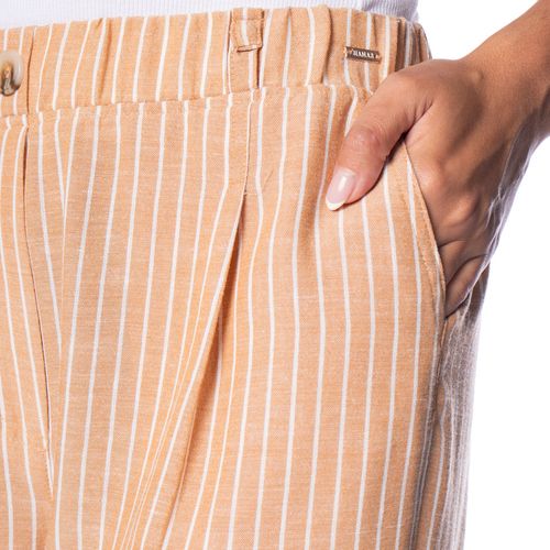 Calça Feminina Biamar Listrada Bolsos Bege/Branco
