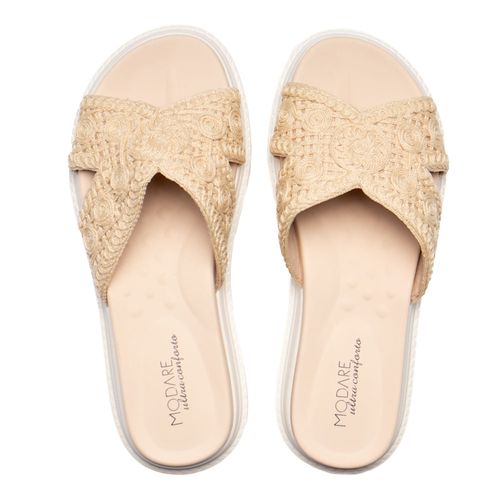 Tamanco Feminino Modare Gáspia Bordada Bege/Branco
