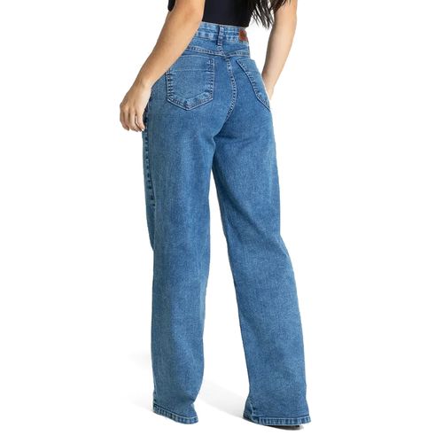 Calça Jeans Feminina Sawary Wide Leg Azul Mescla
