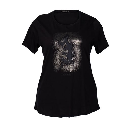 Camiseta Feminina Plus Size Olho Fatal Glitter Preto
