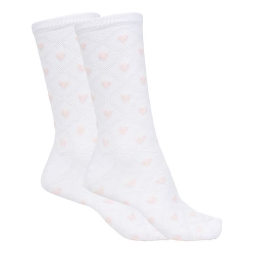Meia Feminina Selene Corações Rosa Claro Branco