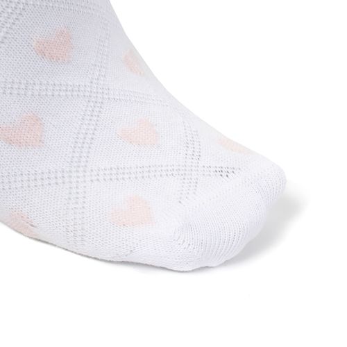 Meia Feminina Selene Corações Rosa Claro Branco