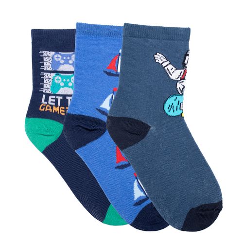 Meia Infantil Selene Kit Estampas Divertidas Marinho/Azul