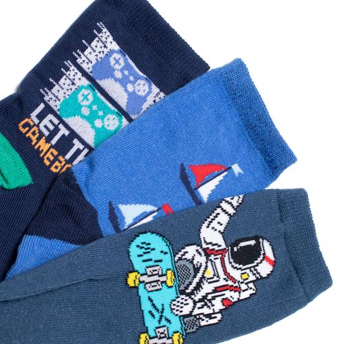 Meia Infantil Selene Kit Estampas Divertidas Marinho/Azul