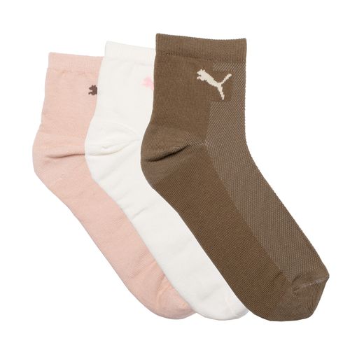Meia Feminina Puma Kit 3 Cano Médio Rosê/Marrom/Off White
