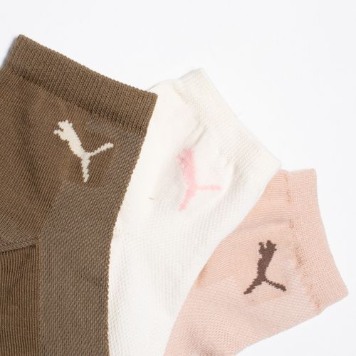 Meia Feminina Puma Kit 3 Cano Médio Rosê/Marrom/Off White