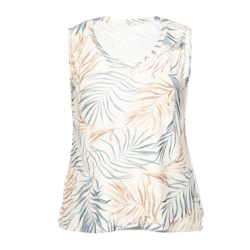 Regata Feminina Bruna e Bia Plus Size Estampa Folhas Bege