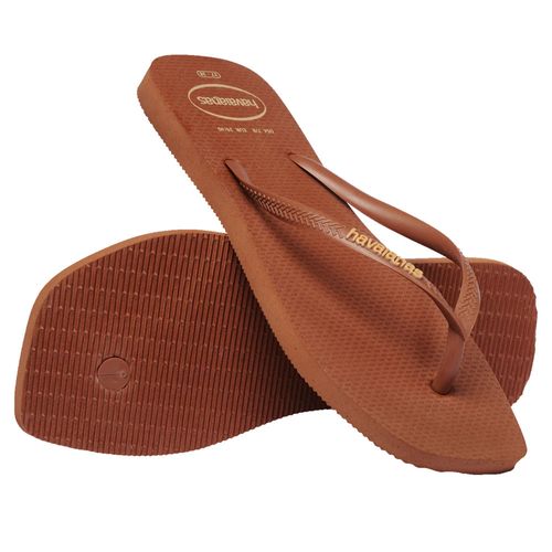 Chinelo Feminino Havaianas Slim Square Logo Marrom