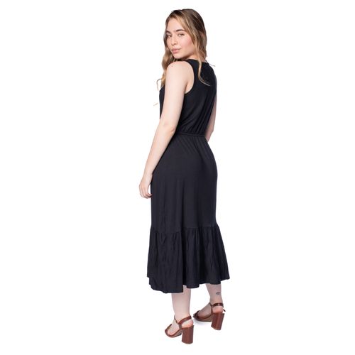 Vestido Midi Feminino Rechsul Sem Mangas Babados Preto