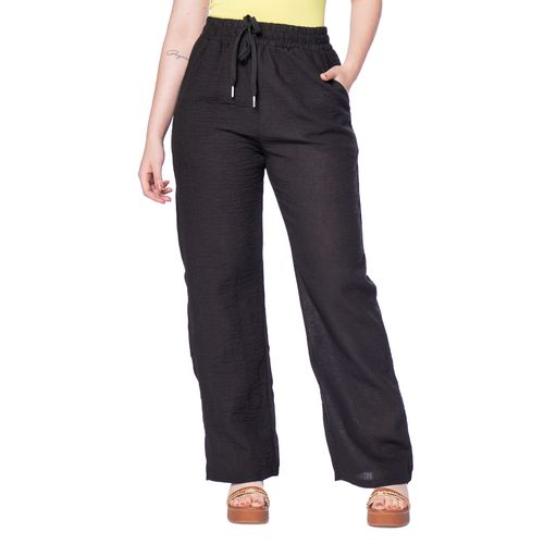 Calça Feminina Facinelli Reta Tecido Leve com Elástico Preto