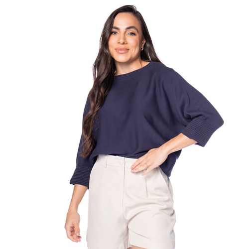 Blusa Feminina Biamar Algodão Ponto Pipoca Marinho