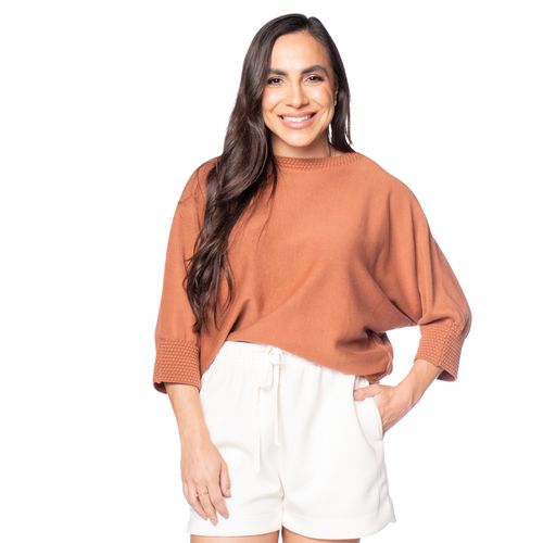 Blusa Feminina Biamar Algodão Ponto Pipoca Marrom
