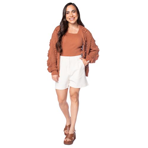 Casaco Feminino Biamar Algodão Ponto Margarida Marrom