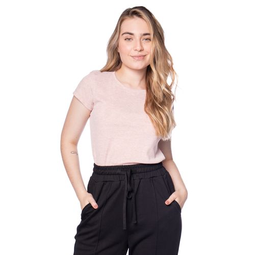 Blusa Feminina Giraffe Canelada Manga Curta Rosa Mescla