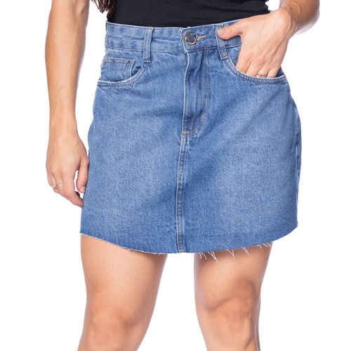 Saia Jeans Feminina Bless Denim Barra Desfiada Azul