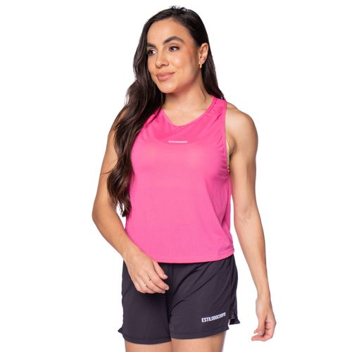 Regata Cropped Feminina Estilo do Corpo Dry Tech Rosa Neon