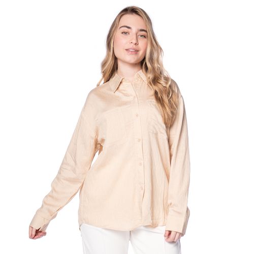 Camisa Feminina Pellini Bolsos Frontais Manga Longa Bege