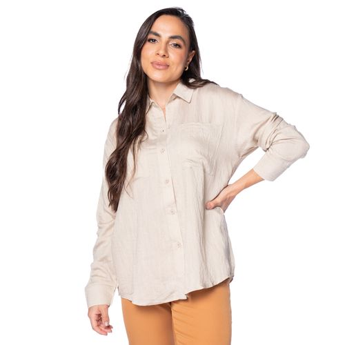 Camisa Feminina Pellini Bolsos Frontais Manga Longa Areia