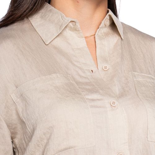 Camisa Feminina Pellini Bolsos Frontais Manga Longa Areia