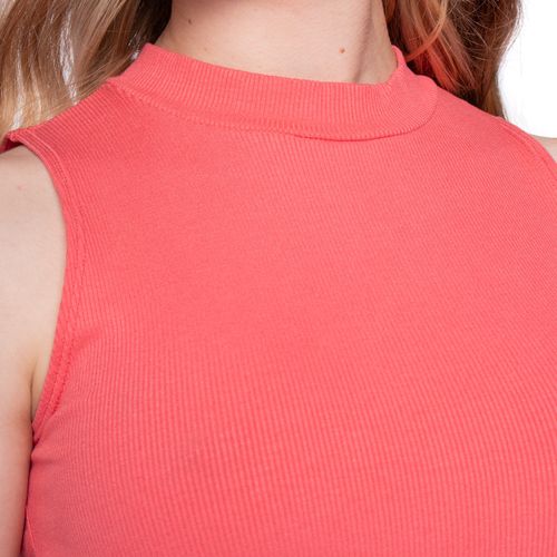 Cropped Feminino Feliny Canelado Gola Alta Rosa