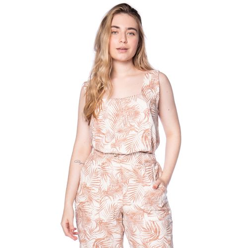 Blusa Feminina Giraffe Decote Quadrado Folhagens Marrom/Bege