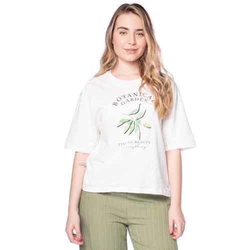 Camiseta Feminina Endless Folhagens Glitter Off White