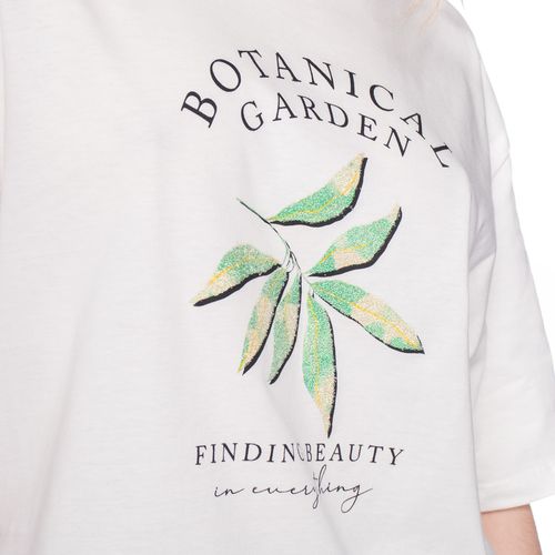 Camiseta Feminina Endless Folhagens Glitter Off White