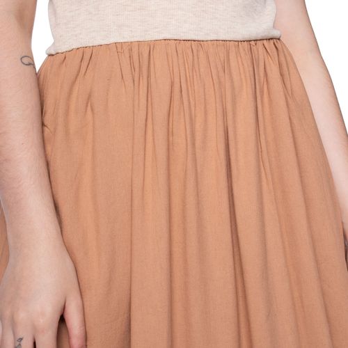 Vestido Feminino Giraffe Longo Bicolor Frisos Bege/Marrom