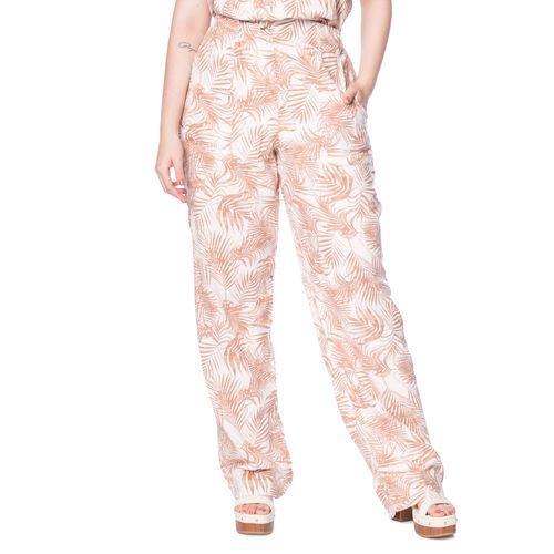 Calça Feminina Giraffe Wide Leg Folhagens Marrom