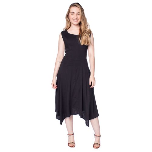 Vestido Feminino Giraffe Assimétrico Gola Canoa Preto