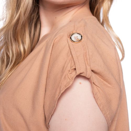 Vestido Feminino Giraffe Longo Martingale Marrom Claro