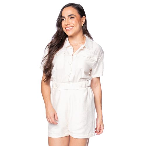 Macaquinho Feminino Pellini Gola Polo Cinto Off White