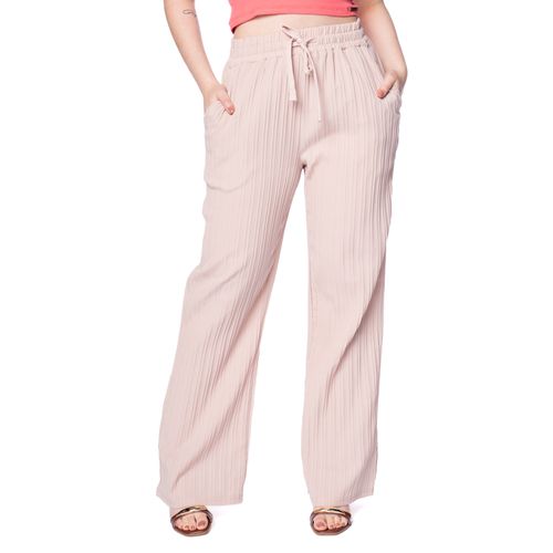 Calça Feminina Facinelli Wide Leg Textura Listras Rosa Claro