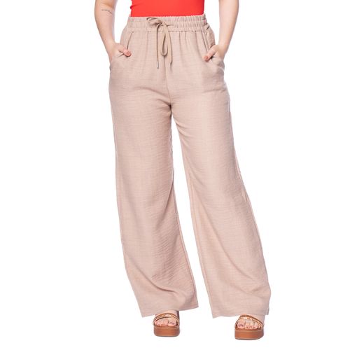 Calça Feminina Facinelli Wide Leg Elástico e Cordão Bege