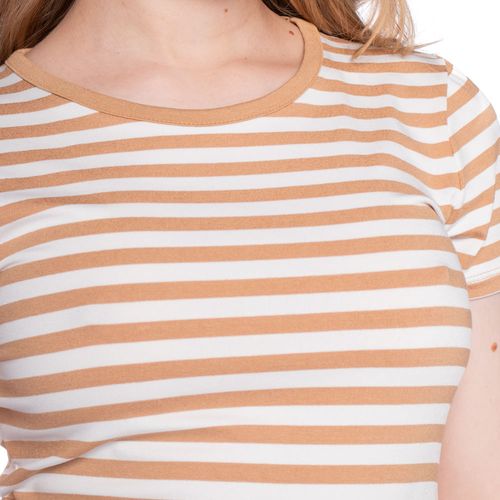 Blusa Feminina Rechsul Básica Listrada Caramelo/Branco