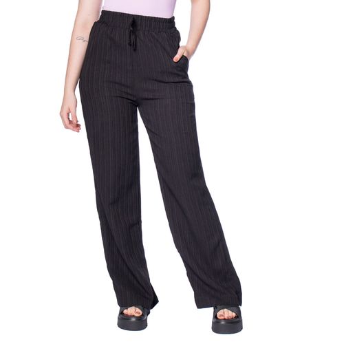 Calça Feminina The Style Box Wide Leg Textura Listras Preto