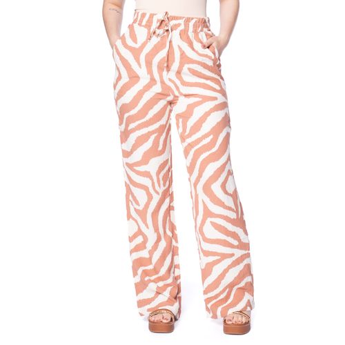 Calça Feminina The Style Box Wide Leg Estampada Marrom Claro