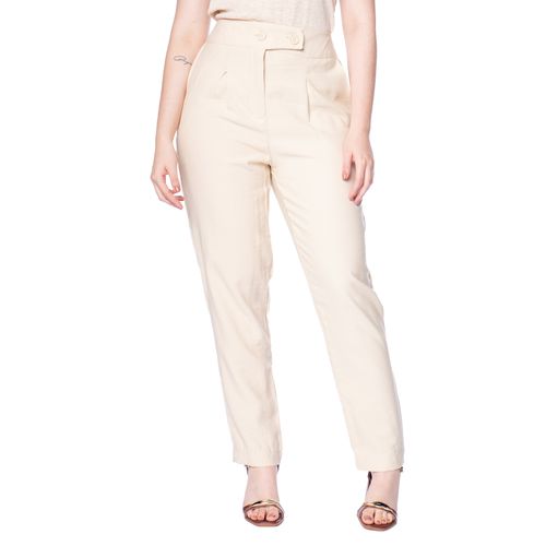 Calça Feminina The Style Box Reta Cintura Alta Bege