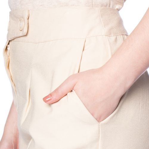 Calça Feminina The Style Box Reta Cintura Alta Bege