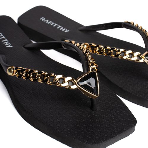 Chinelo Feminino Rafitthy Charm Preto/Dourado