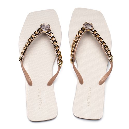 Chinelo Feminino Rafitthy Charm Bege/Dourado