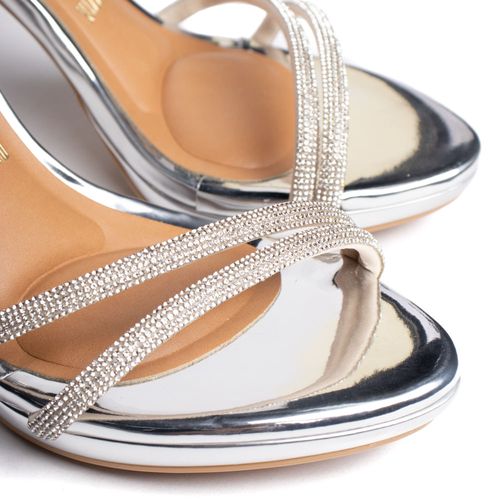 Sandália Feminina Vizzano Salto Fino Brilho Prata